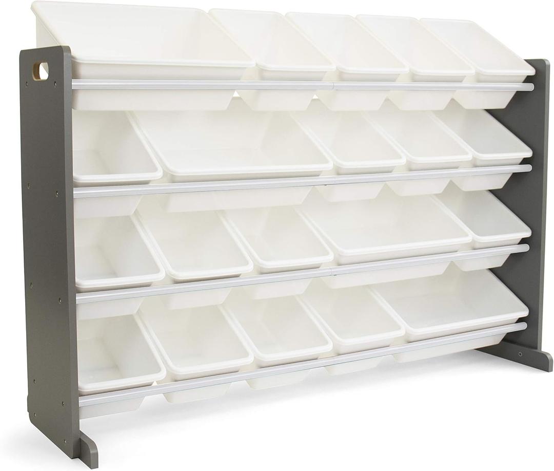 Humble Crew Toy Storage Organizer with 20 Removable Storage Bins for Kids Playroom, 4-Tier Toddler Toy Organization and Storage, Grey/White