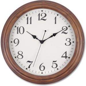 14 Inch Wooden Wall Clock, Retro Wood Wall Clocks Battery Operated, Large Silent Sweep Movement Accurate Wall Clock for Living Room Bedroom