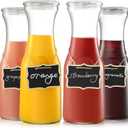 NETANY Set of 4 Glass Carafe with Lid, 1 Liter Beverage Serve ware Carafe, Clear Glass Pitcher for Mimosa Bar, Brunch, Cold Water, Juice, Milk, Iced Tea, Lemonade