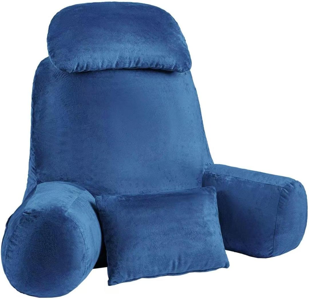 NOONTIDE Reading Pillow for Sitting up in Bed and Couch,32" X-Large Back Pillow for Adult & Teens with Soft Adjustable Neck Roll Backrest Pillow,Washable Cover,Watching TV/Gaming/Relaxing(Blue)