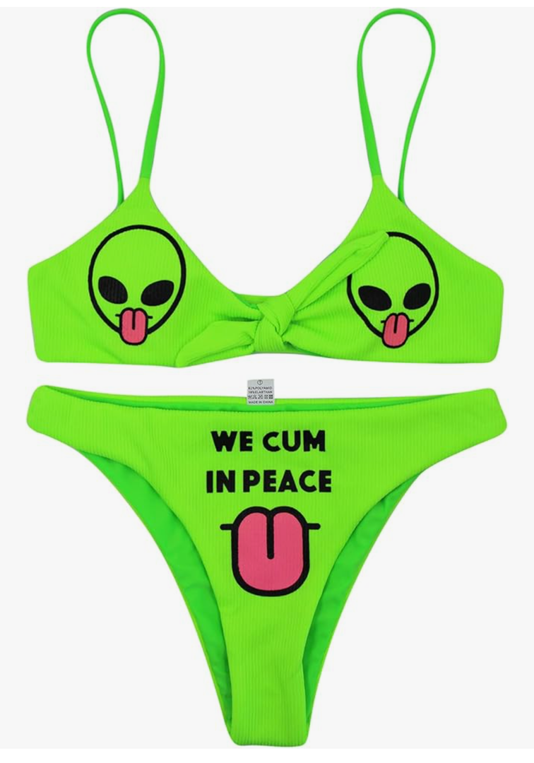 JUMISEE Women Skull Letter Pattern Goth Bikini Set 2 Piece High Waist Bandeau Swimsuit, Size - M