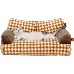 MEWOOFUN Cat Bed for Indoor Cats, Washable Dog Beds for Small Medium Dogs & Cats, Fluffy Cat Couch with Non-Slip Bottom, 261913 Inch (Brown, 26.0" L x 19.0" W x 13.0" Th)