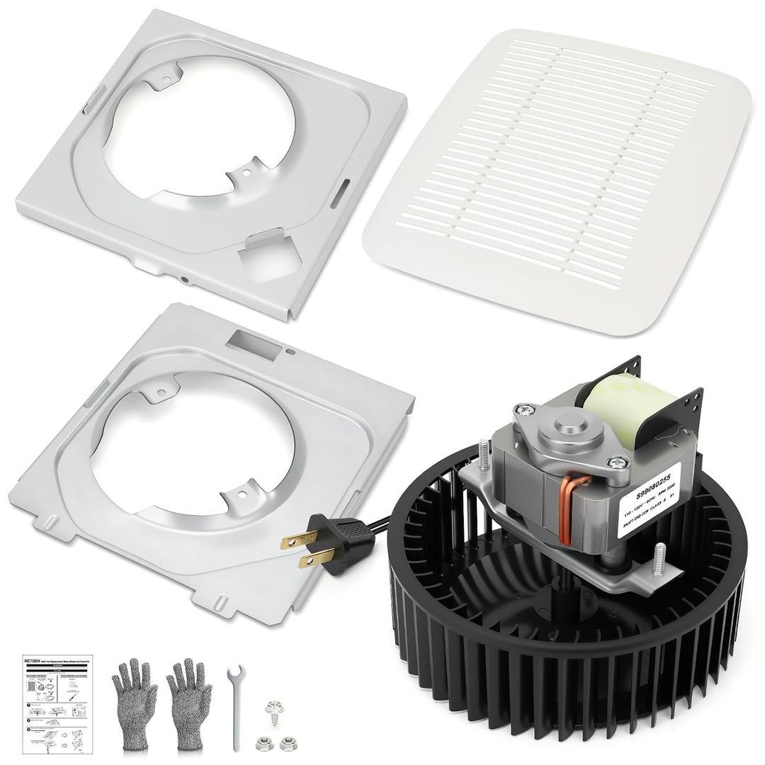 Upgraded RE70BN Bathroom Exhaust Fan and Grille Kit – 70 CFM, Quiet 3.0 Sones Low-Noise Bathroom Vent Fan, Easy DIY Replacement for 50 & 70 CFM Bathroom Ceiling Fan, Fit 670, 671, 688, 693, 695, 696N