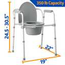 Medline 3-in-1 Bedside Commode, Portable Toilet, Sturdy, 350 lb Weight Capacity, Steel, Gray, Folding