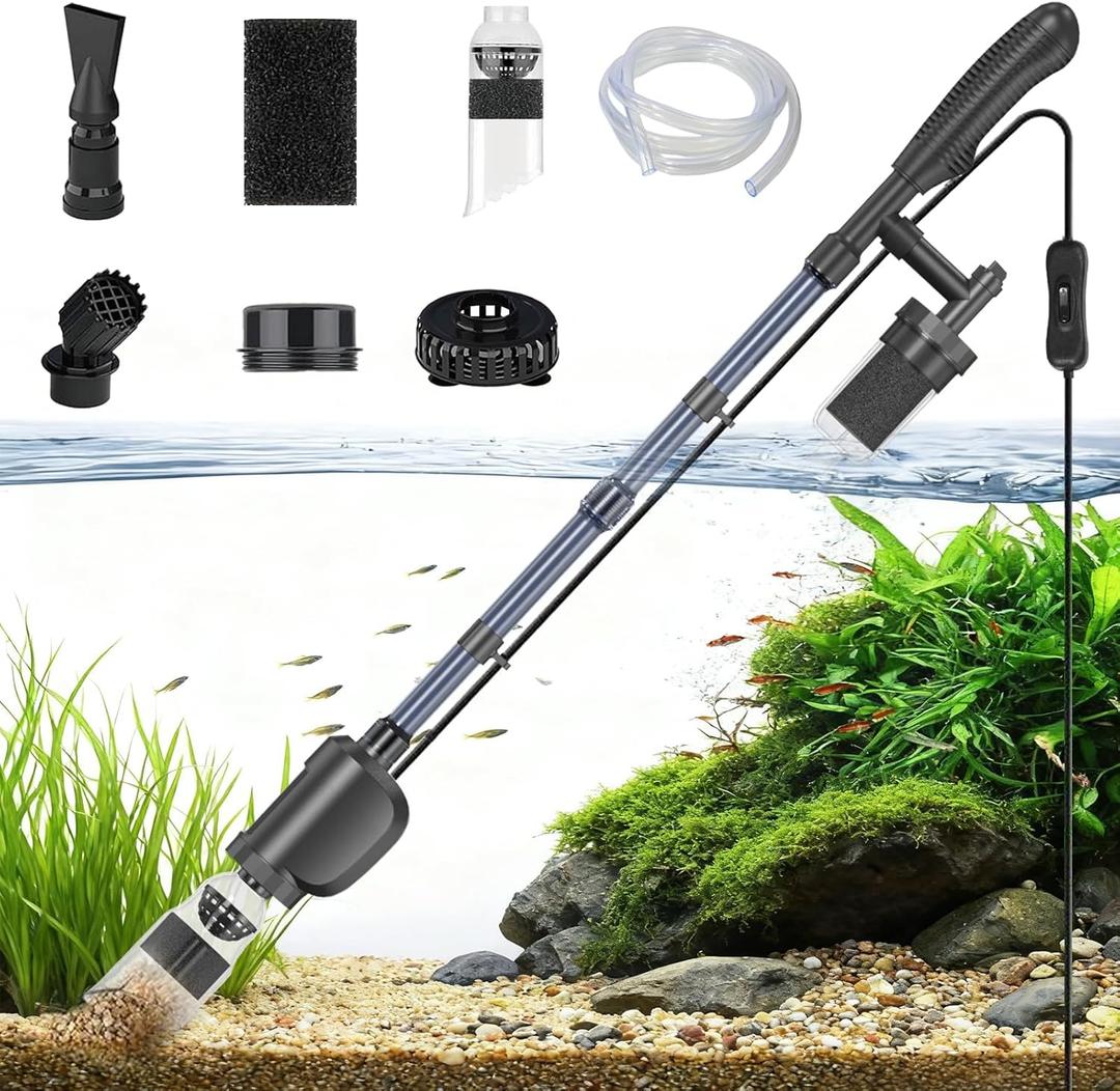 Electric Aquarium Vacuum Gravel Cleaner, 36W Electric Fish Tank Cleaning Tools with Strong Suction for Automatic Water Change Algae Filter Water Circulation Wash Sand 580GPH (Black)