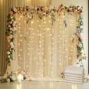 Xiomot Tulle Backdrop Curtain with Lights String 30 X 8FT Champagne Sheer Tulle Backdrop Curtains for Wedding Birthday Party Reception Photo Booth Background Decorations (6 Panels 5x8FT)