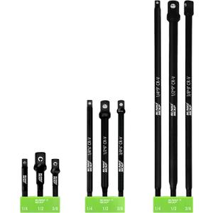 SUNHZMCKP 9-Piece Impact Grade Power Drill Sockets Adapter Sets, 3", 6", and 12" Hex Shank Impact Driver Socket Adapter, Socket to Drill Adapter 1/4" 3/8" 1/2" Impact Driver Adapter