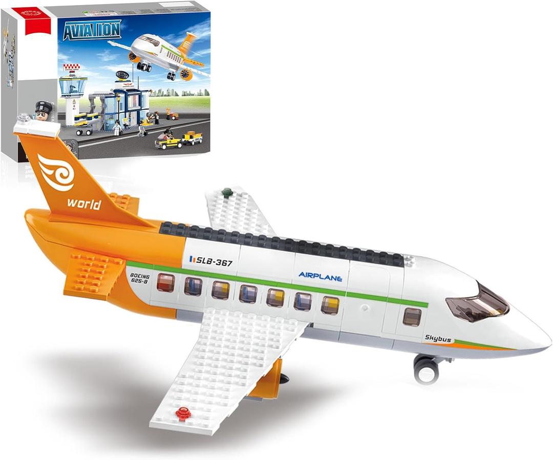 Airplane Building Set, City Airport Passenger Plane Toy, Compatible with Lego Plane, with an Airplane, Control Tower, Terminal, Baggage Cart, 8 Minifigures