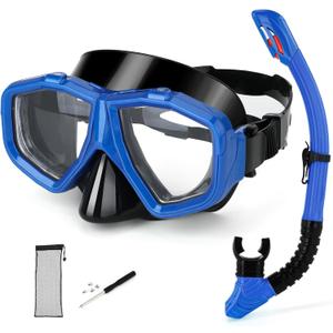 Replaceable Lenses Nearsighted Snorkel Set - Customizable Shortsighted Anti-Fog Mask & Full Dry Top Silicone Snorkel for Adults Youth