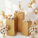 Zonon 3 Pcs Gold Square Pedestal Stands for Party, Metal Display Stands Pillars for Wedding Bridal Ceremony Baby Shower Birthday Party Decorations, 29.5*13.4''(L), 23.6*11.8''(M), 19.7*10.2''(S)