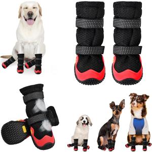 Dog Shoes for Medium Large Size Dogs, Breathable Dog Shoe for Hot Pavement, Dog Booties and Paw Protectors to Prevent Licking, Anti-Slip Dog Boots with Reflective for Summer, Hiking, Snow (Size 5) (Breathable-Black Red)