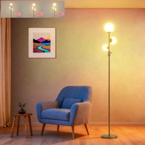 Fiqevs Upgrade Dimmable Floor Lamp, 3 Globe Mid Century Floor Lamps for Living Room with Frosted Glass Shade and 3 LED Bulbs, Vintage Modern Gold Standing Lamp for Bedrooms, Office - Antique Brass