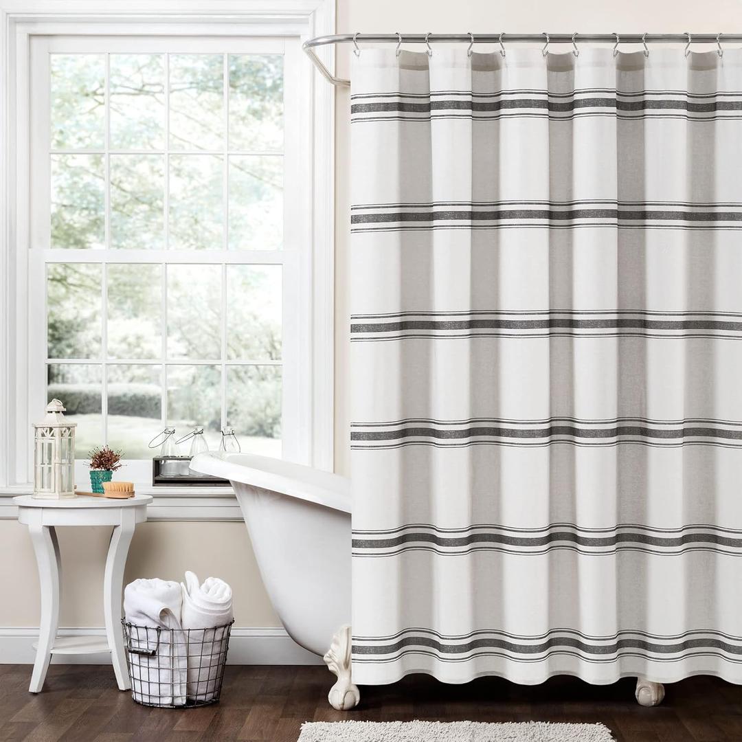 Lush Decor Shower Curtain Farmhouse Stripe, 72" x 72", Black
