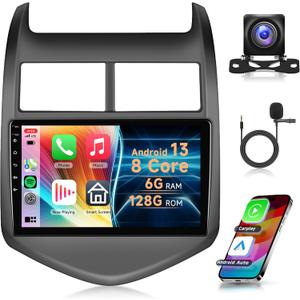 8-Core 6G+128G Car Radio for Chevy Sonic Aveo 2011-2015, Rimoody Car Stereo with Android Carplay and Android auto GPS WiFi Mirror Link DSP-36 9'' Touchscreen Bluetooth FM/RDS Backup Camera