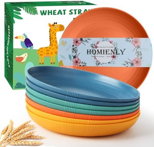 Homienly Wheat Straw Plates Dinner Plates Set of 8, Alternative to Plastic Plates-9 inch Unbreakable Plates Set with Textured Design Microwave and Dishwasher Safe Wheat Straw Plates for Kitchen-Multi