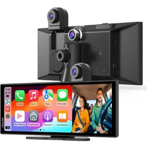 CARPURIDE W125S 11.26 Inch HD Wireless Carplay & Android Auto Screen, 4K +1080P+1080P Dash Camera for Cars with 64GB Card, with Loop Recording, Bluetooth, Voice Control, GPS, FM, Super Link