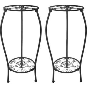 Metal Plant Stand 2 Tier Indoor Outdoor, Tall Flower Pot Shelf Rustproof Stable Corner Stand, 25.2 inch Multiple Plant Display Rack for Living Room Patio Balcony Garden, 2 Pack