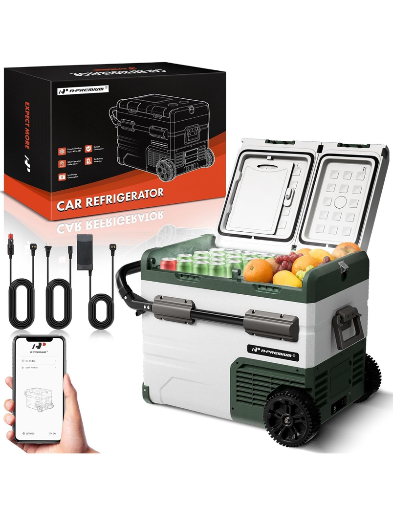 A-Premium 12 Volt Refrigerator 48QT/45.6L Portable Car Fridge Cooler, -4°F~68°F Separated Zone Portable Freezer APP Control with 12/24V DC & 110/240V AC Adapter,for Car Camping Truck RV Travel Use