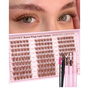 Brown Wispy Lash Clusters Kit Natural Cluster Eyelash Extensions Kit False Eyelashes Clusters Fluffy DIY Individual Lash Extensions Kit C Curl