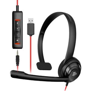 NUBWO HW02 USB Headset with Microphone Noise Cancelling &in-line Control, Ultra Comfort Computer Headset for Laptop pc, On-Ear Wired Office Call Center Headphone for Boom Skype Webinars（Black）