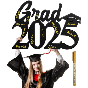 Yalikop Large 2025 Wooden Sign Graduation Decor 19 x 13.4 Inch Grad 2025 Photo Props Class of 2025 Letter Sign Centerpieces Poster Signature Board for Congrats Grad Party School Supply Table Decor
