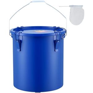 VEVOR Fryer Grease Bucket - 6 Gal Carbon Steel Oil Disposal Caddy with Rust-Proof Coating, Transport Container with Lid, Lock Clips, Filter Bag for Hot Cooking Oil Filtering (Blue)