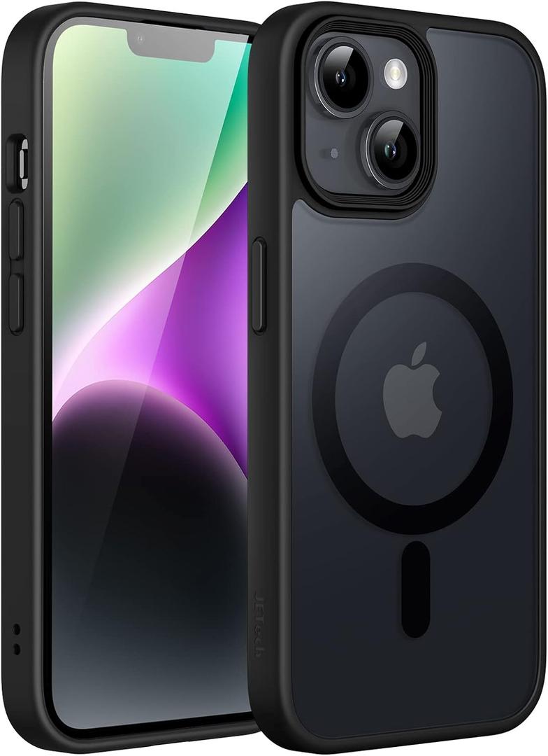 JETech Magnetic Case for iPhone 14 Plus 6.7-Inch Compatible with MagSafe, Translucent Matte Back Slim Shockproof Phone Cover (Black)