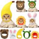 Weewooday 5 Pcs Cat Adorable Costume Bunny Hat with Ears Funny Mane Cat Hat for Pets and Small Dogs Kitten Puppy Party Costume Accessory Headwear (Lion, Frog, Rabbit, Sunflower, Banana)