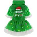 Dog Christmas Sweater Dress, LED Light Pet Christmas Outfit, Pet Clothes for Small Dogs Girl, Lightweight Velvet Puppy Dresses, Puppy Cat Apparel (Small, Green)