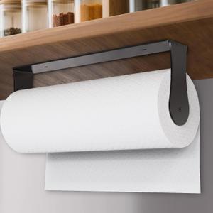 Paper Towel Holder Under Cabinet, Wall Mount, Stainless Steel, Adhesive Paper Towel Rack for Kitchen and Bathroom, Black