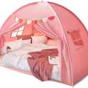 Razee Full Size Bed Canopy for Kids, Girls Bed Tent Dream Privacy Playhouse Floor Sleeping Tents Indoor, Toddler Under Bunk Bed Pink Tent with Pennant Banners, Kid House Toys for Birthday Gift