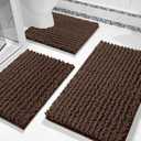 Yimobra Bathroom Rug Set 3 Piece - Super Absorbent Quick Dry Chenille Bath Mats & Toilet Rug, Non Slip Machine Washable, Extra Thick Shaggy Floor Mat for Shower Tub Sink, Brown (24"x17" + 24"x20" + 30"x20")