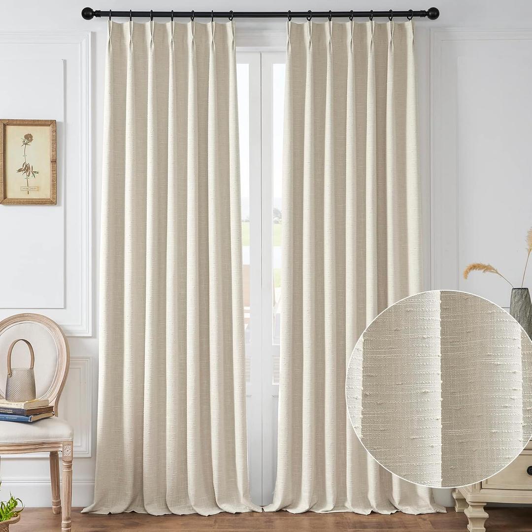 Natural Linen Sheer Curtain 95 inches Long,Pinch Pleat Back Tab Stripe Transparent Voile Window Drapes for Bedroom/Living Room, 2 Panels,40" Width,Linen
