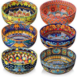 vancasso Cereal Bowls Set of 6, Porcelain Bowls for Eating, 28 oz Colorful Soup Bowls, Bohemian Ceramic Bowls for Salad, Fruit, Pasta, Microwave & Dishwasher Safe Bowls Set