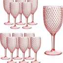 12Pcs Pink Plastic Wine Glasses 13.5oz Reusable Acrylic Wedding Goblets Toasting Glassware Unbreakable Wine Cups with Long Stem Crystal Drinking Glasses Champagne Flutes for Bar Restaurants Party