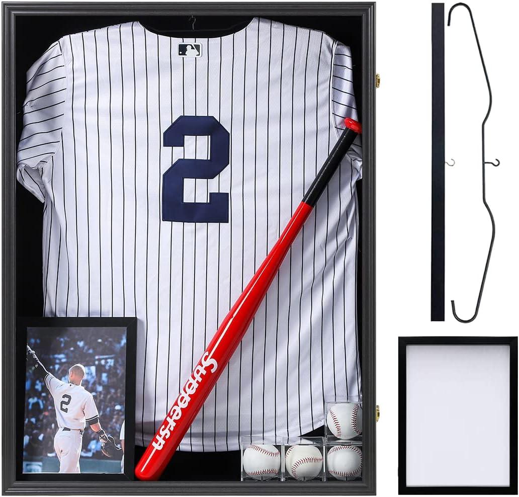 Jersey Display Frame Case Large Frames Shadow Box Lockable with UV Protection Acrylic Hanger and Wall Mount Option for Baseball Basketball Football Soccer Hockey Sport Shirt (Black Xl)