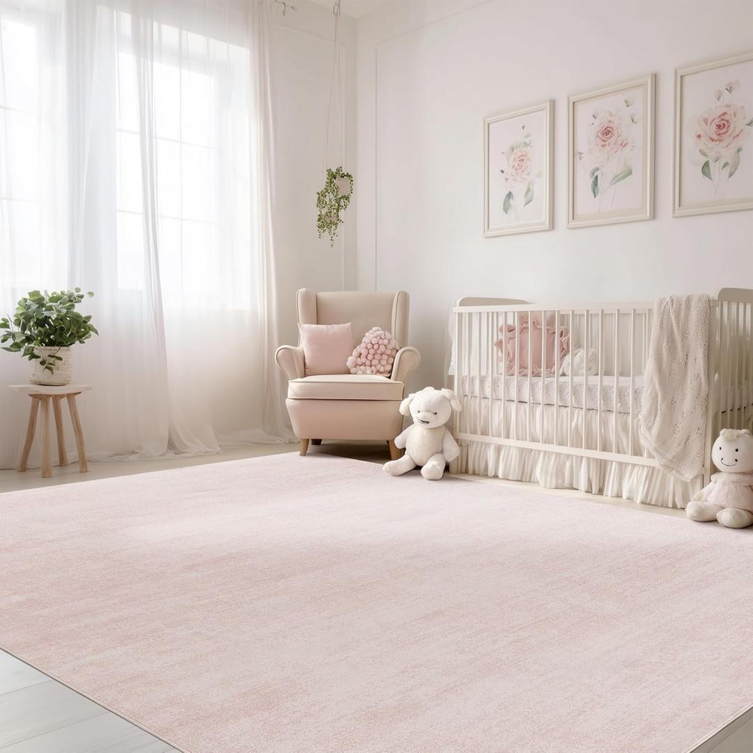 Light Pink Rug 5x7 for Nursery Bedroom,Abstract Cute Modern Washable Boho Area Rugs for Girls Room,Blush