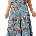 ROYLAMP Women's Summer 2 Piece Outfits Round Neck Crop Basic Top Cropped Wide Leg Pants Set Jumpsuits (Green Floral, L)