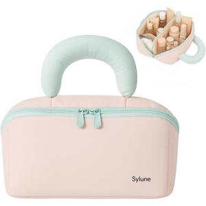 Tuck Hanging Toiletry Bag - Water-Resistant Travel Makeup Organizer with Spacious Compartments & Padded Handle for Women (Blush Petal & Mint) (Fold Travel Makeup Bag)