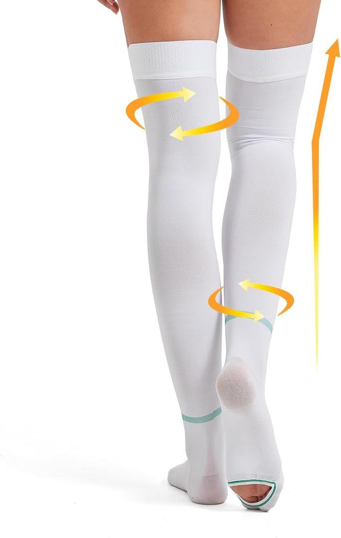 MGANG Ted Hose Thigh High Anti Embolism Compression Stockings for Women & Men, Surgical Compression Stockings, 15-20 mmHg Compression TED Hose Socks with Inspect Toe Hole, 1 Pair, White XL