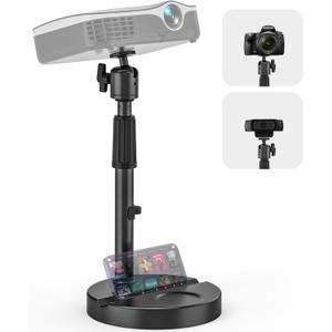 Desktop Projector Stand Table, 11" - 17.7" Extendable Height Stand with Heavy-duty Base and 1/4" Ball Head, 360 Rotation Webcams Projector Mount Holder for Home, Office, Outdoor Projection