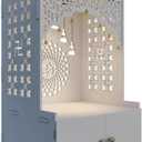 Divine Wooden Pooja Mandir for Home with Spacious Shelf & Inbuilt Focus Light - Temple for Home Floor Rested Pooja Mandir with Doors 31" Height Medium White | Festive Decor | Indian Temple
