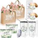 Hushee 2 Sets Mother of The Bride and Mother of The Groom Gifts Set Includes 20 oz Tumblers Canvas Tote Bags Cosmetic Bag Handkerchief Candle for Mom Bridal Shower Wedding Gifts