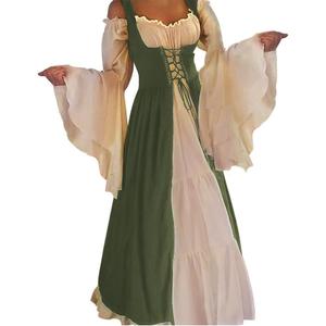 Abaowedding Womens's Medieval Renaissance Costume Cosplay Chemise and Over Dress Small/ Medium Olive and Ivory