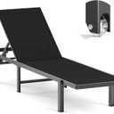 Aluminum Chaise Lounge Chair Outdoor with Wheels, Patio Lounge Chair with Adjustable 5-Position Recliner and Full Flat Tanning Chair for Patio, Beach, Pool, Black