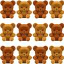 Hungdao 12pcs Mini Flocked Bears Tiny Bear Stuffed Miniature Decorations for Birthday Cake Wedding Decor Party Favor Supplies Bag Charm DIY Accessory 1 Inch(Brown, Light Brown)