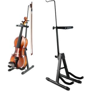 ROWELL Violin Stand Violin Stands with Bow Holder Foldable Portable Viola Stand Height Adjustable Violin Stand with Head Protection Lock &Anti-slip Foot Covers (Black)