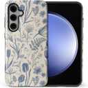 Compatible with Samsung Galaxy S24 Case,Glossy 2-in-1 Sleek All-Inclusive Dual-Layer Material Soft TPU + PC Back for Retro Indigo Bouquet Flower