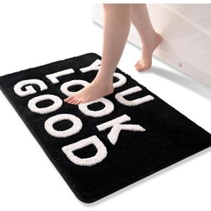 QJHOMO You Look Good Bath Mat Cute Black and White Bathroom Rugs Funny Bath Rug, Non Slip Shower Mat Cool Home Decor, Soft Microfiber Floor Carpet Washable, Super Absorbent Bathmat (16x24 Inch)