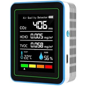 5-in-1 air Quality Monitor, Professional air Quality Detector with CO2 Monitor/Formaldehyde/TVOC/Temperature/Humidity, Suitable for Home, Hotel, Office, car